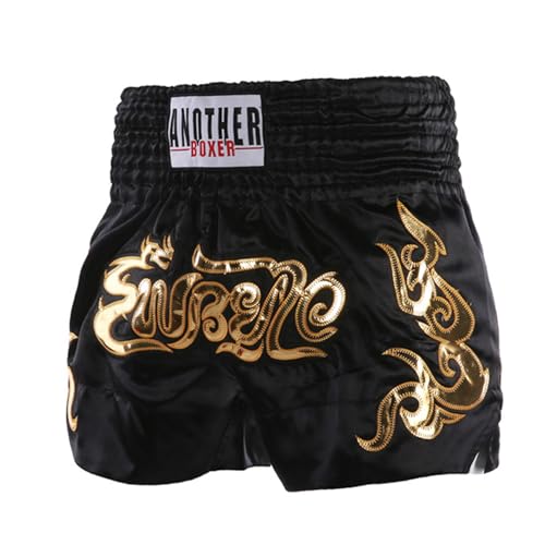 Xnihocha Kinder Muay Thai Boxen Short Jungen MMA Training Kurz Short Metallic Satin Kickboxen Hose für Sport und Fitness Schwarz 110-122 von Xnihocha