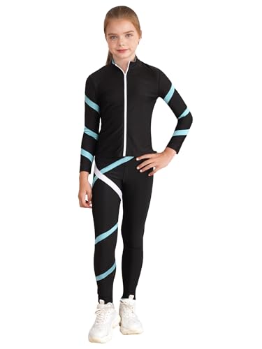 Xnihocha Kinder Sportbekleidung Mädchen Trainingsanzug Eislaufen Set Langarm Sportjacker + Sporthosen Zweiteiliges Laufen Fitness Outfits Hellblau 158-164 von Xnihocha