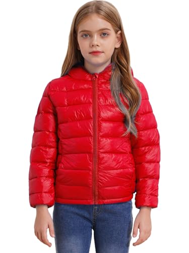 Xnihocha Kinder Winterjacke Mädchen Jungen Daunenjacke Gepolstert Mantel Pufferjacke mit Kapuze Langarm wasserdichte Steppjacke Rot 122-128 von Xnihocha