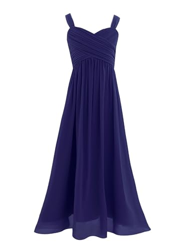 Xnihocha Mädchen Ärmellos Sommer Sweat Kleid Chiffon A-Linie Blumenmädchen Kleid Festlich Lange Hochzeit Partykleid Navy blau 164 von Xnihocha
