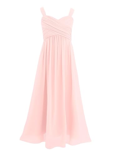 Xnihocha Mädchen Ärmellos Sommer Sweat Kleid Chiffon A-Linie Blumenmädchen Kleid Festlich Lange Hochzeit Partykleid Perlrosa 152 von Xnihocha