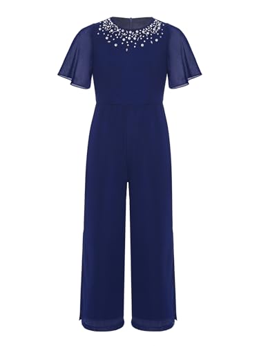 Xnihocha Mädchen Hochzeit Hosenanzug Kurzarm Festlich Party Jumpsuit Kinder Lang Playsuit Einteiliger Festliche Kleidung Navy blau 158-164 von Xnihocha