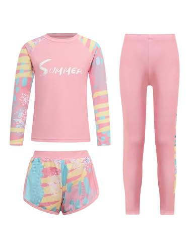 Xnihocha Mädchen UV Badeanzug 3-Teiliger Langärmlige Schwimmanzug UV Shirt Badeshorts Leggings Badebekleidung Set Rosa 98-104 Xnihocha Mädchen UV Badeanzug 3-Teiliger Langärmlige Schwimmanzug UV Shirt Badeshorts Leggings Badebekleidung Set Rosa 98-104 von Xnihocha