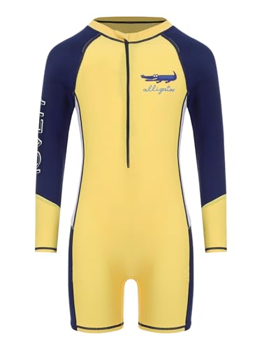Xnihocha Neoprenanzug Kinder Kurz Badeanzug Jungen Langarm Schwimmanzug Neopren Taucheranzug Anti-UV UPF 50+ Einteiliger Wäremehaltung Wetsuit Gelb 110-116 von Xnihocha
