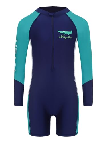 Xnihocha Neoprenanzug Kinder Kurz Badeanzug Jungen Langarm Schwimmanzug Neopren Taucheranzug Anti-UV UPF 50+ Einteiliger Wäremehaltung Wetsuit Grün 104-110 von Xnihocha