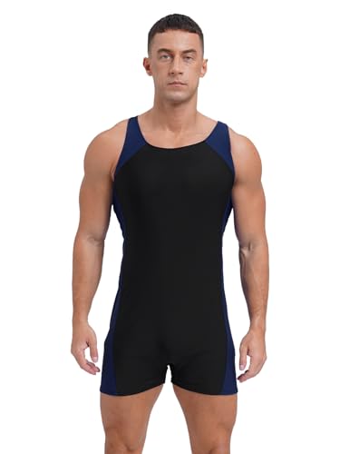 Xnihocha Sportlich Schwimmanzug Herren Ärmellos Badeanzug mit Bein Sport Bodysuit Jumpsuit Kurz Einteiler Overall UPF>50 Schutzkleidung Königsblau XXL von Xnihocha