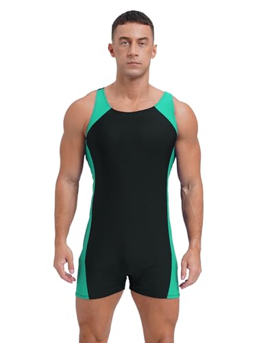 Xnihocha Sportlich Schwimmanzug Herren Ärmellos Badeanzug mit Bein Sport Bodysuit Jumpsuit Kurz Einteiler Overall UPF>50 Schutzkleidung Minzgrün L von Xnihocha