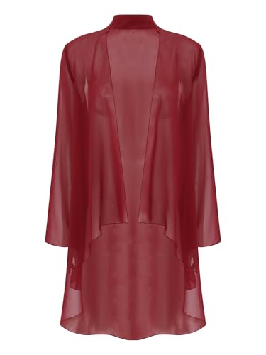 Xnihocha Strickjacken Für Damen Lang Cardigan Offene Front Chiffon Bolerojacke Langarm Bolero Casual Bikini Cover Up Beachwear Burgundy 3XL von Xnihocha