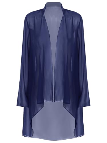Xnihocha Strickjacken Für Damen Lang Cardigan Offene Front Chiffon Bolerojacke Langarm Bolero Casual Bikini Cover Up Beachwear Navy blau XXL von Xnihocha