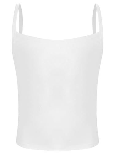 Xnihocha Tank Top Mädchen Kinder Spaghetti Crop Top ärmellos Basic Shirt Sport Unterhemd Oberteile Tanz Ballett Top Weiß 128-140 von Xnihocha