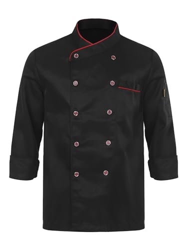Xnihocha Unisex Kochjacke Zweireiher Chef Kleidung Herren Damen Restaurant Hotel Küche Kochen Backen Koch Jacke Uniform Schwarzes Langarmshirt L von Xnihocha