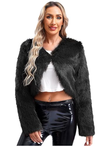 Xnihocha Winterjacke Damen Langarm Warm Bolero Einfarbig Kurz Kunstpelze Jacke Open Front Kurz Pelzjacke Felljacke Schwarz M von Xnihocha