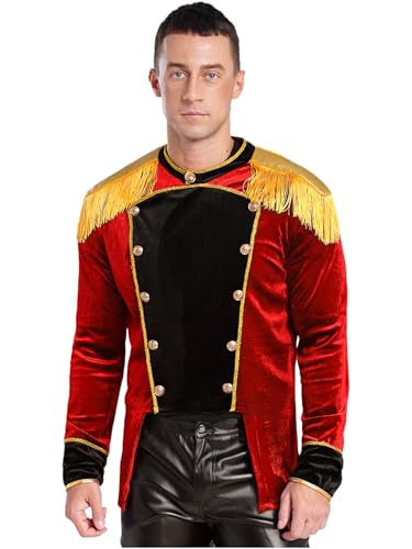 Xnihocha Zirkusdirektor Kostüm Herren Zirkus Jacke mit Quasten Ringmaster Uniforms Langarm Steampunk Mantel Fasching Rot XL von Xnihocha