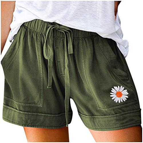 Xniral Damen Sommer Einfarbige Shorts mit Kordelzug und Elastischer Tasche Kunstleder Tie-dye Farbverlauf Hohe Taille Shorts(c-Armeegr黱,5XL) von Xniral