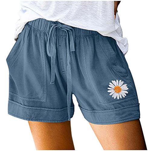 Xniral Damen Sommer Einfarbige Shorts mit Kordelzug und Elastischer Tasche Kunstleder Tie-dye Farbverlauf Hohe Taille Shorts(c-Blau,5XL) von Xniral