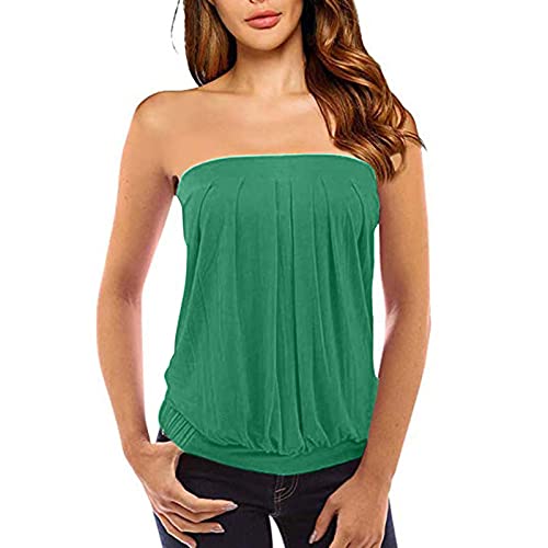 Xniral Damen Sommer Tube Top Schulterfrei Rueckenfrei Tops Party Bandeau Schlauchshirt mit Plissee (Grün, XL) von Xniral