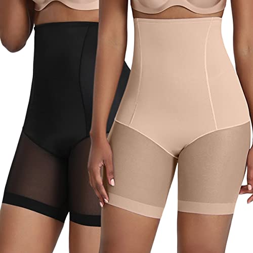 Bauchweg Unterhose Damen Anti Chafing, Shapewear Panty Shorts Scheuernde Oberschenkel, Hohe Taille Miederpants Atmungsaktive Body Shaper Kurz Leggings (2 Stück schwarz, hautfarben, XXL) von Xnova