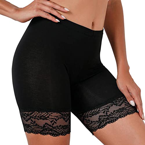 Unterhosen Hose Unter Rock Damen Anti Chafing Shorts Kurz Hosen Radlerhose mit Spitze Miederhose Boxershorts Hohe Taille Slipshorts Elastikspitze Panties(1 Pack schwarz, XXL) von Xnova