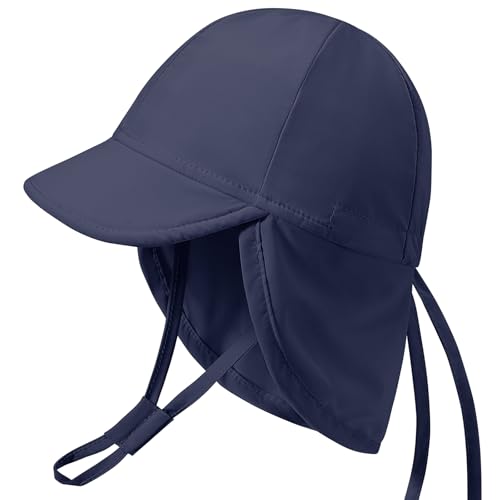 Xnova Baby Sonnenhut mit Nackenklappe und Bindebändern UPF 50+ Kinder, Sommer Mütze Einstellbare UV-Schutz Strand Schwimmen Hut Jungen Mädchen Visier Cap (Blau, M) von Xnova
