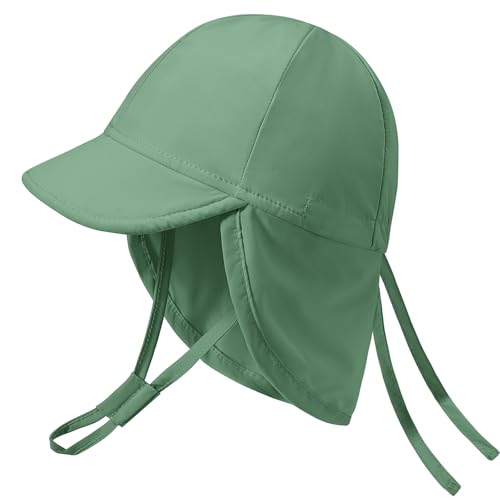 Xnova Baby Sonnenhut mit Nackenklappe und Bindebändern UPF 50+ Kinder, Sommer Mütze Einstellbare UV-Schutz Strand Schwimmen Hut Jungen Mädchen Visier Cap (Grün, L) von Xnova