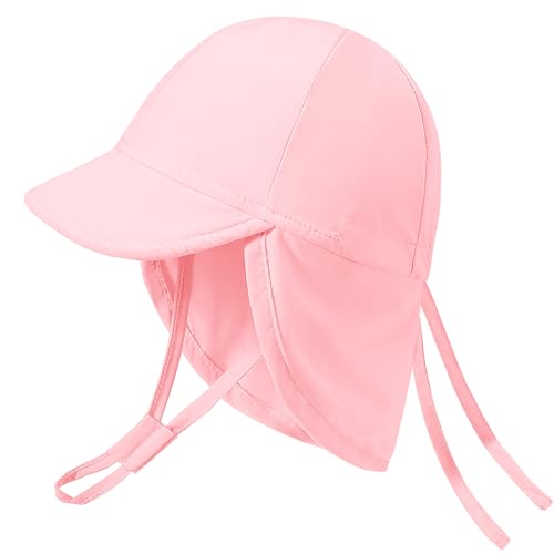 Xnova Baby Sonnenhut mit Nackenklappe und Bindebändern UPF 50+ Kinder, Sommer Mütze Einstellbare UV-Schutz Strand Schwimmen Hut Jungen Mädchen Visier Cap (Rosa, M) von Xnova