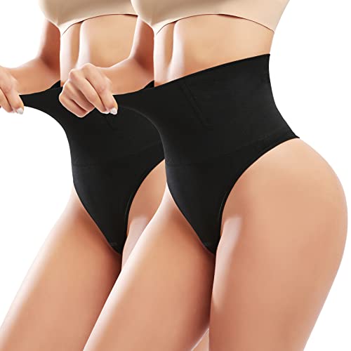 Xnova Bauchweg Unterhose Damen Shapewear Miederslip, Body Shaper String Figurformende Hose mit Bauchdeckenstraffung Miederhose Bauchweg Stark Formend (2 Stück schwarz, L) von Xnova