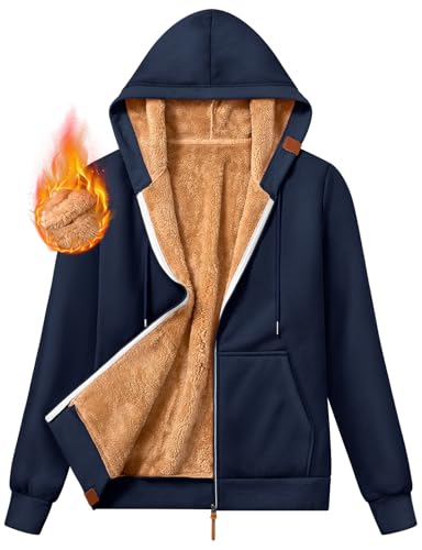 Xnova Damen Hooded Sweatjacke mit Reißverschluss Herbst Winter, Basic Zip Hoodie Langarm mit Fleece-Futter Warme, Casual Kapuze Jacke Teddyfleece Hoody Sweatshirt Oberteile Pullover (Blau, M) von Xnova