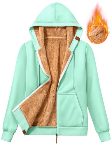 Xnova Damen Hooded Sweatjacke mit Reißverschluss Herbst Winter, Basic Zip Hoodie Langarm mit Fleece-Futter Warme, Casual Kapuze Jacke Teddyfleece Hoody Sweatshirt Oberteile Pullover (Grau, XXL) von Xnova