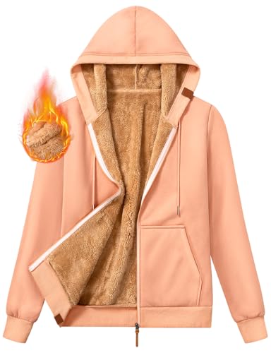 Xnova Damen Hooded Sweatjacke mit Reißverschluss Herbst Winter, Basic Zip Hoodie Langarm mit Fleece-Futter Warme, Casual Kapuze Jacke Teddyfleece Hoody Sweatshirt Oberteile Pullover (Rot, L) von Xnova