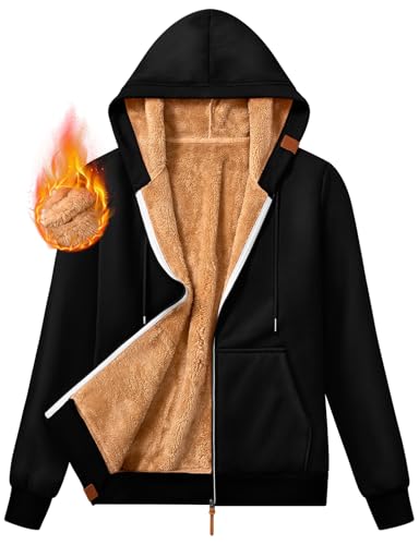 Xnova Damen Hooded Sweatjacke mit Reißverschluss Herbst Winter, Basic Zip Hoodie Langarm mit Fleece-Futter Warme, Casual Kapuze Jacke Teddyfleece Hoody Sweatshirt Oberteile Pullover (Schwarz, M) von Xnova