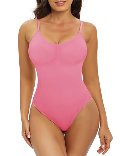 Xnova Damen Shapewear Stringbody Bodysuit, Shaping Body Thong Sculpting Korsett Bauchweg, Tank Top Jumpsuit Figurformender Body Shaper mit Verstellbare Träger (Rosa, L) von Xnova