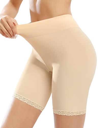 Xnova Damen Unterhosen Anti-Chafing mit Spitze, Unter Rock Kurz Hosen Miederpants Atmungsaktiv Kurze Leggings, Sommer Hose für Unter Kleid (1 pc hautfarben, M) von Xnova