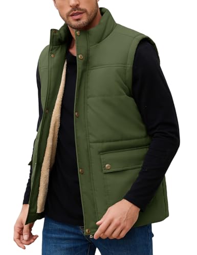 Xnova Herren Weste Gefüttert Winter Thermo Ärmellose Jacke Herrenmäntel Futter Fleeceweste Outdoor Warmer Multi Taschen Westen mit Stehkragen (Grün, M) von Xnova