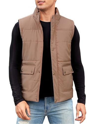 Xnova Herren Weste Gefüttert Winter Thermo Ärmellose Jacke Herrenmäntel Futter Fleeceweste Outdoor Warmer Multi Taschen Westen mit Stehkragen (khaki-p, L) von Xnova