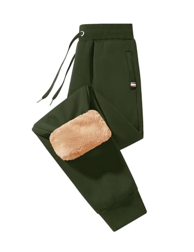 Xnova Jogginghose Herren Baumwolle Sweatpants Trainingshose aus Fleece Freizeithose Lang Fleece Plüsch Gefüttert Jogger mit Reißverschlusstaschen Kordelzug, Armeegrün, M von Xnova