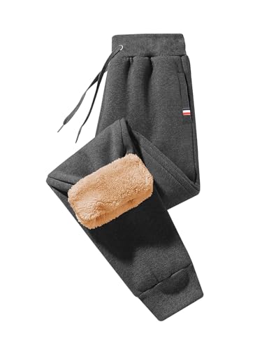 Xnova Jogginghose Herren Baumwolle Sweatpants Trainingshose aus Fleece Freizeithose Lang Fleece Plüsch Gefüttert Jogger mit Reißverschlusstaschen Kordelzug, Dunkelgrau, M von Xnova