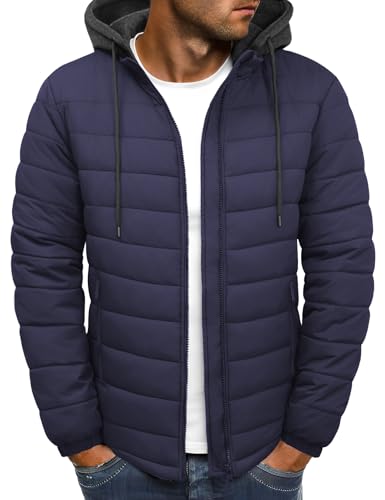 Xnova Leichte Steppjacke Herren Wasserdicht Winterjacke Herbst Warme Gefüttert Puffer Jacke Winddichte Outdoor Übergangsjacke Thermo Wintermantel Sweatjacke mit Abnehmbar Kapuze, Marineblau, XL von Xnova