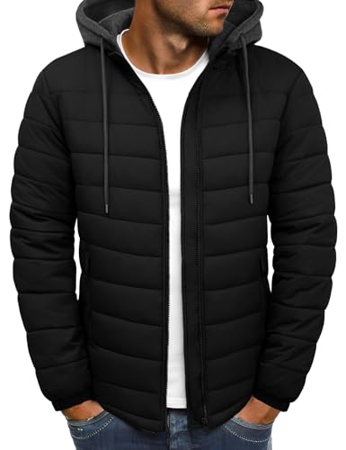 Xnova Leichte Steppjacke Herren Wasserdicht Winterjacke Herbst Warme Gefüttert Puffer Jacke Winddichte Outdoor Übergangsjacke Thermo Wintermantel Sweatjacke mit Abnehmbar Kapuze, Schwarz, L von Xnova