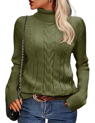 Xnova Pullover Damen Gerippter Rollkragenpullover Langarm, Lässige Jumper Turtleneck Strickpullover Elegante, Stretch Warmer Rippstrick Tunika Oberteile Side Slit Sweater Tops Winter (Grün, S) von Xnova