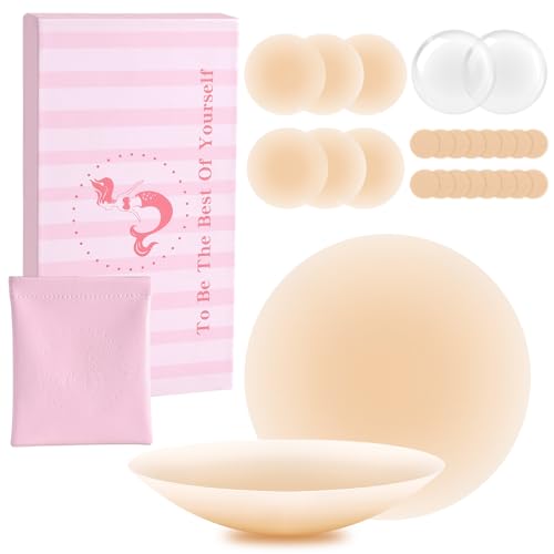 Xnova Selbstklebende Nippelcover Ultra Dünn 2/4 Paare, Wiederverwendbar Silikon Nippelpads Set mit Aufbewahrungsbeutel für Frauen (Champagne-4 Paar) von Xnova