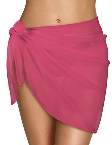 Xnova Strand Wrap Sarong Damen, Chiffon Vertuschung Wickelröcke, Kurz Bikini Rock Cover up, Strandtuch Strandkleid Tücher Wickelrock Badeanzug Sexy für Urlaub Sommer（1 PC Rosa） von Xnova