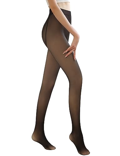 Xnova Strumpfhose Gefütterte Damen 85g, Hohe Elastizität Leggings Fake Durchscheinende Pantyhose Voller Fuß, Frauen Fake Transluzente Strumpfhosen für Herbst und Frühling (Schwarz, S/M) von Xnova