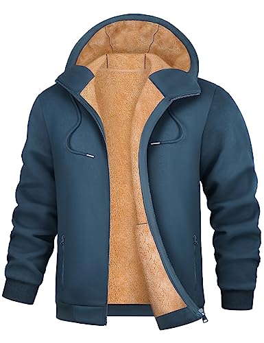Xnova Sweatjacke Herren Fleecejacke Kapuzenpullover Zipper Hoodie Casual Bequemes und Warmes Übergangsjacke Winter mit Kapuze und Reißverschluss, Blau, L von Xnova