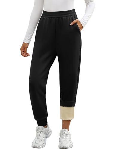 Xnova Thermo Jogginghose Damen Gefütterte Fleece Winter, Dicke Plüsch Thermohose mit Taschen, Warme Verdickte Lässige Sweathose Sporthose Lang Freizeithose Strickleggings Outdoor (Schwarz, L) von Xnova