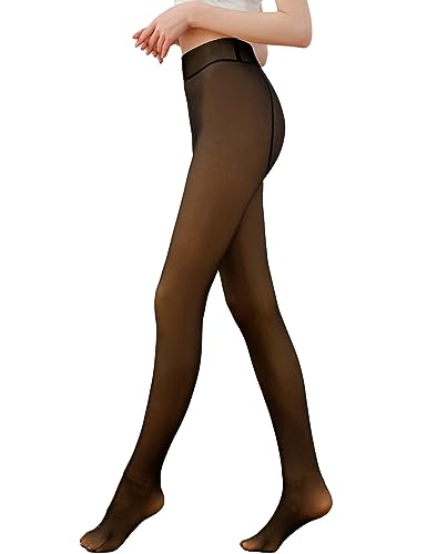 Xnova Thermostrumpfhosen Damen Thermo Fleece Strumpfhose Gefüttert Hautfarben Dicke Gefälschte Durchscheinend Pantyhose Winter Wärme Translucent Plüschstrümpfe Leggings(Schwarz 220g für 0-15℃, L-XL) von Xnova