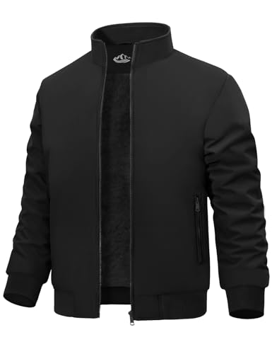 Xnova Winter Bomberjacke Herren Warm Gefütterter Pilotenjacke Wasserdicht Fleecejacke Fliegerjacke College Jacke Übergangsjacke mit Reißverschlusstaschen Stehkragen Mäntel, Schwarz, M von Xnova