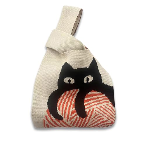 Damen Strick Handgelenk Tasche, Mode und Minimalistische Kleine Handtasche Tragbare Canvas Tasche Geeignet für Shopping, Arbeit, Schule, Katze Damen Strick Handgelenk Tasche, Mode und Minimalistische Kleine Handtasche Tragbare Canvas Tasche Geeignet für Shopping, Arbeit, Schule, Katze von XnxnzhHo