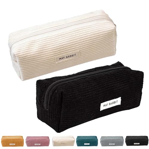 XoeLLe 2 Stück Federmäppchen, Pencil Case, Mäppchen mit Praktischem Reißverschluss, Tragbares Federmappe, Aufbewahrt Stifte, Kleine Gegenstände, Make-up-Pinsel, Lippenstift, Parfüm (Schwarz+Weiß) von XoeLLe