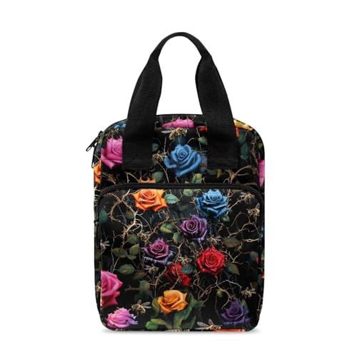 Tragetasche Bibeltasche Bibelhülle Tragetasche Büchertasche Kirchentasche Bibelschutz mit Griff für Männer Frauen Kinder, Bunte Rosen Floral, Einheitsgröße von Xoenoiee