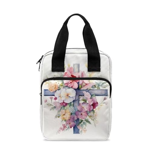 Tragetasche Bibeltasche Bibelhülle Tragetasche Büchertasche Kirchentasche Bibelschutz mit Griff für Männer Frauen Kinder, Kruzifix Floral, Einheitsgröße von Xoenoiee